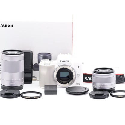 Canon EOS Kiss M ダブルズームキット ホワイト キヤノン EF-Mマウント