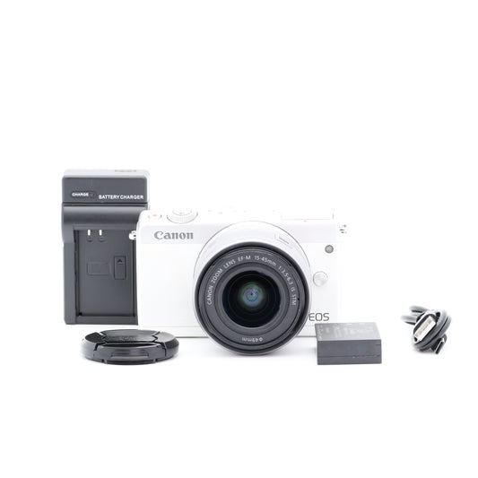 訳有品 Canon EOS M100 EF-M 15-45mm F3.5-6.3 IS STM ホワイト ミラーレス一眼 キヤノン EF-Mマウント