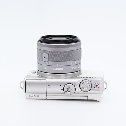 訳有品 Canon EOS M100 EF-M 15-45mm F3.5-6.3 IS STM ホワイト ミラーレス一眼 キヤノン EF-Mマウント
